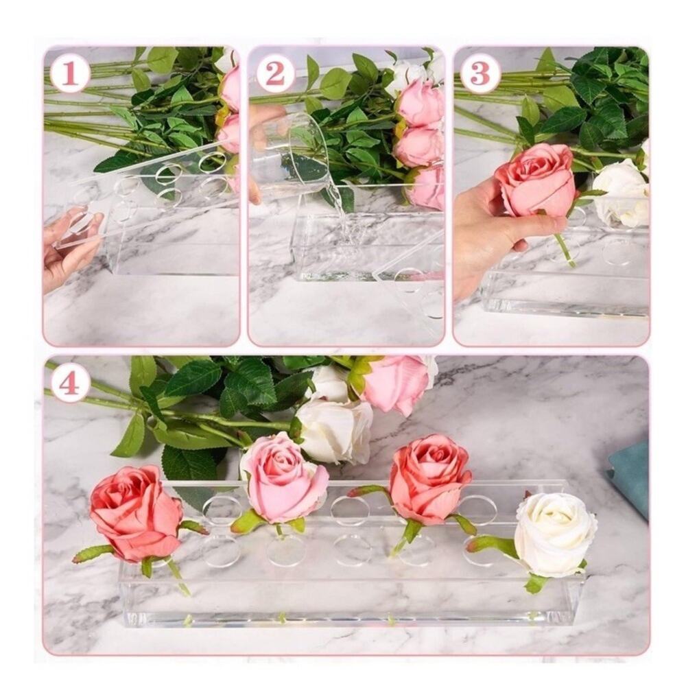 24 Hole Long Acrylic Flower Vase Rectangular Clear Floral Centerpiece for Dining - Picture 2 of 3